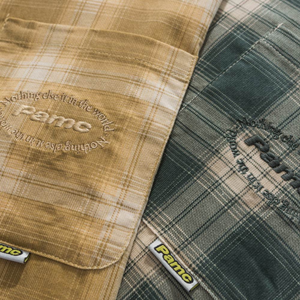 アメリカン無地チェック　 コーデュロイ刺繍シャツ