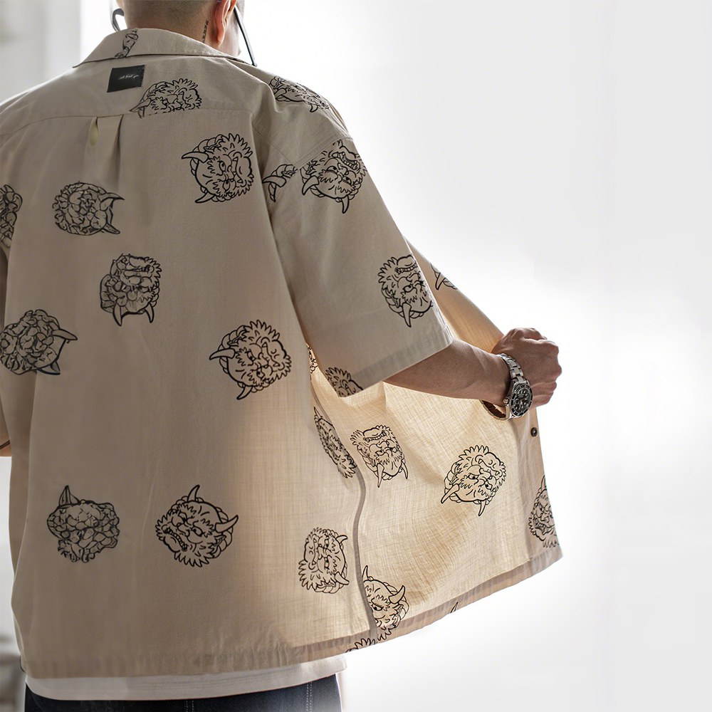 「建御雷神」コットンプリント開襟シャツ