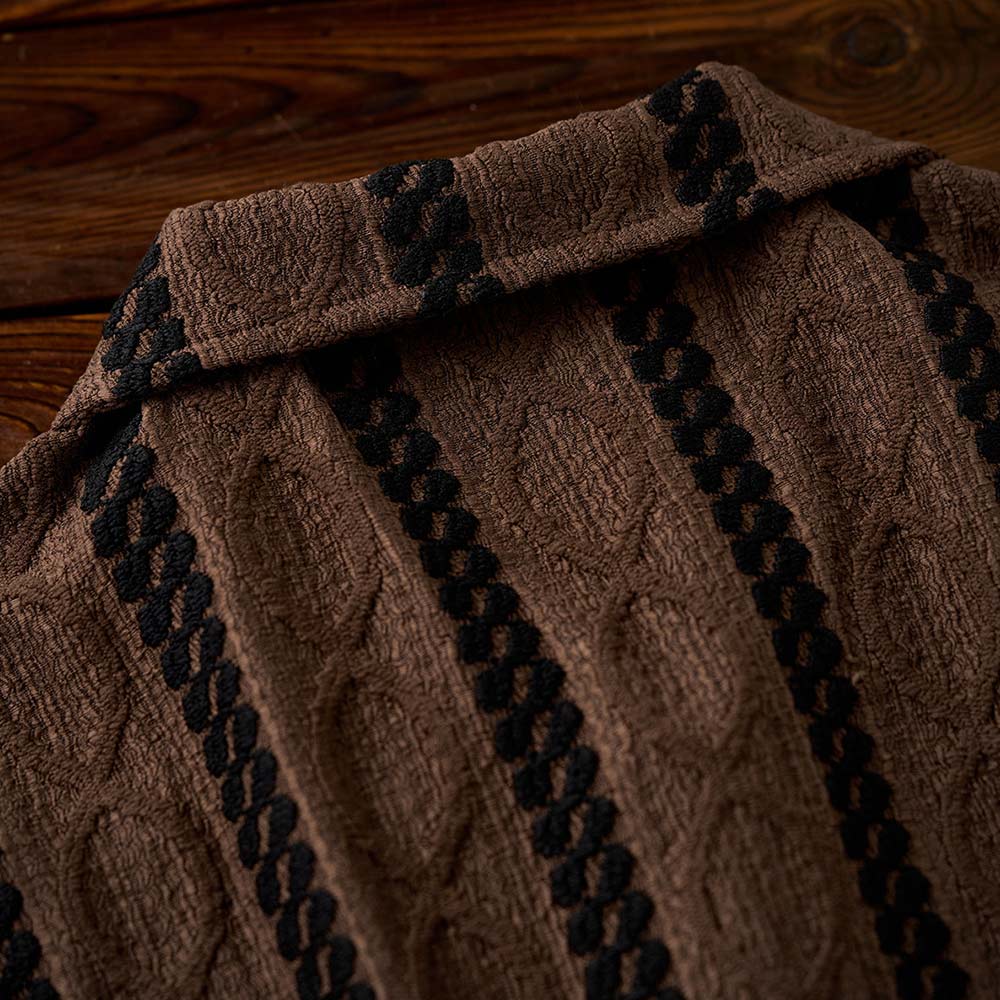 レトロエスニック調ジャカード　ストライプ長袖シャツ