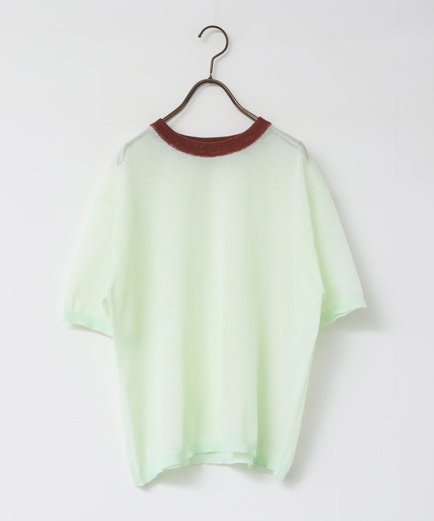 バイカラー シアー半袖ニット