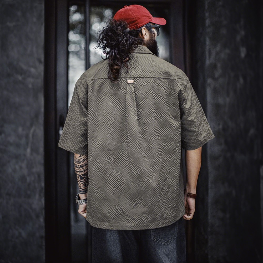 通気＆軽量シアサッカーミリタリー半袖シャツ