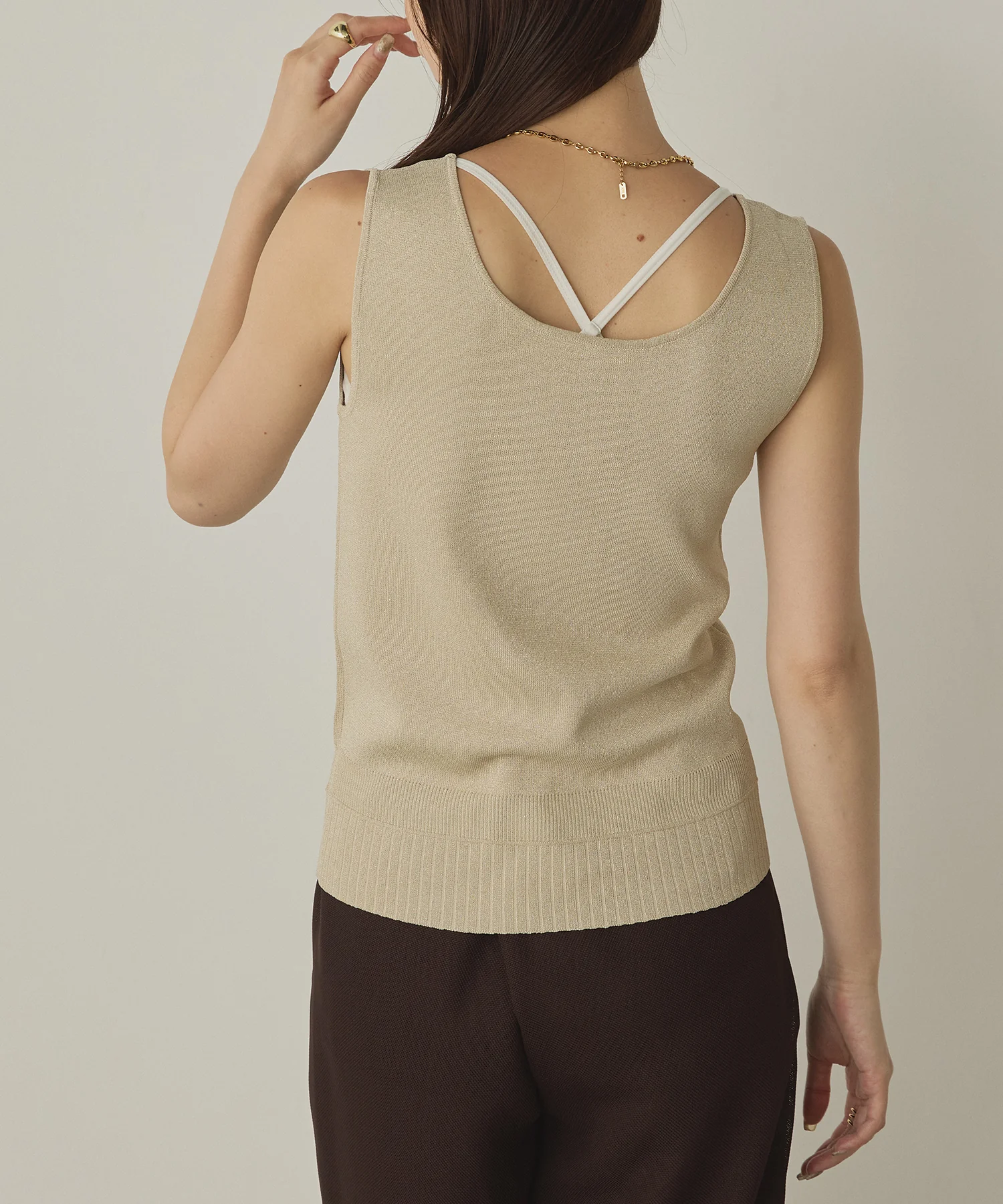 前後2WAY スクエアラメニット タンクトップ