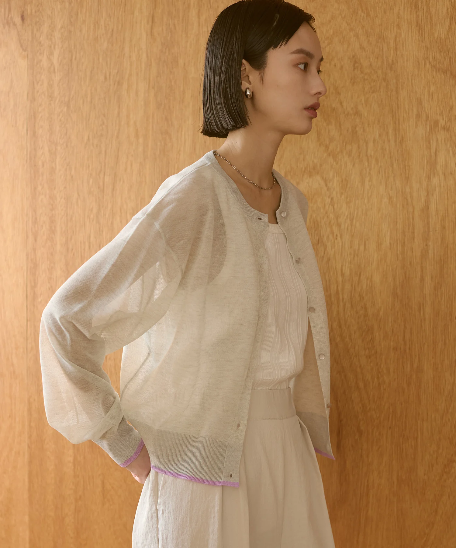 バイカラー シアーニットカーデ