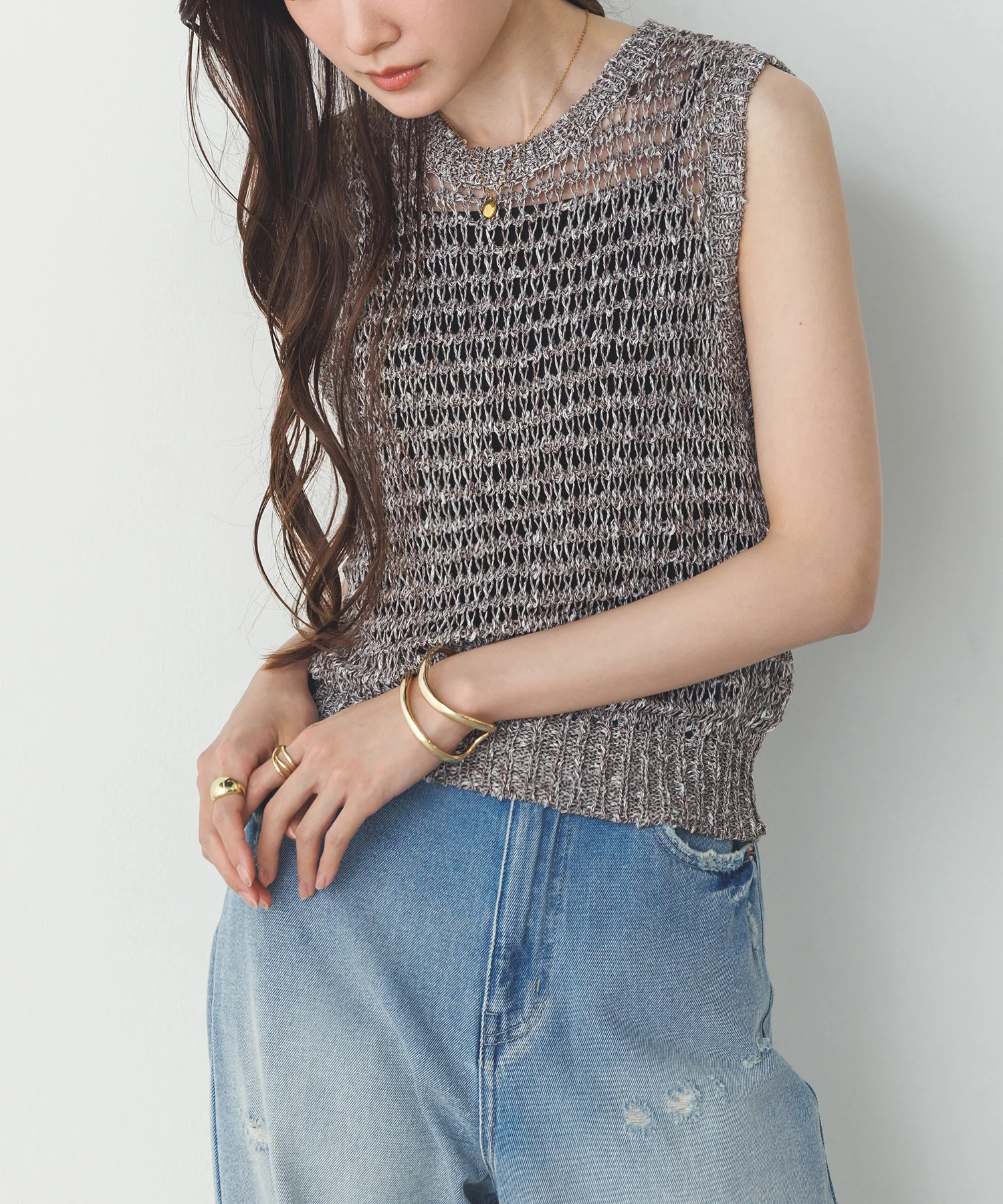 透かし編み ゆるニットタンクトップ