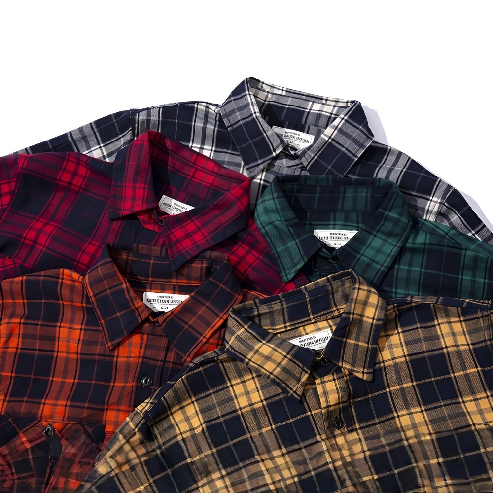 定番デザイン　ヘビーウェイトタータンチェック長袖シャツ