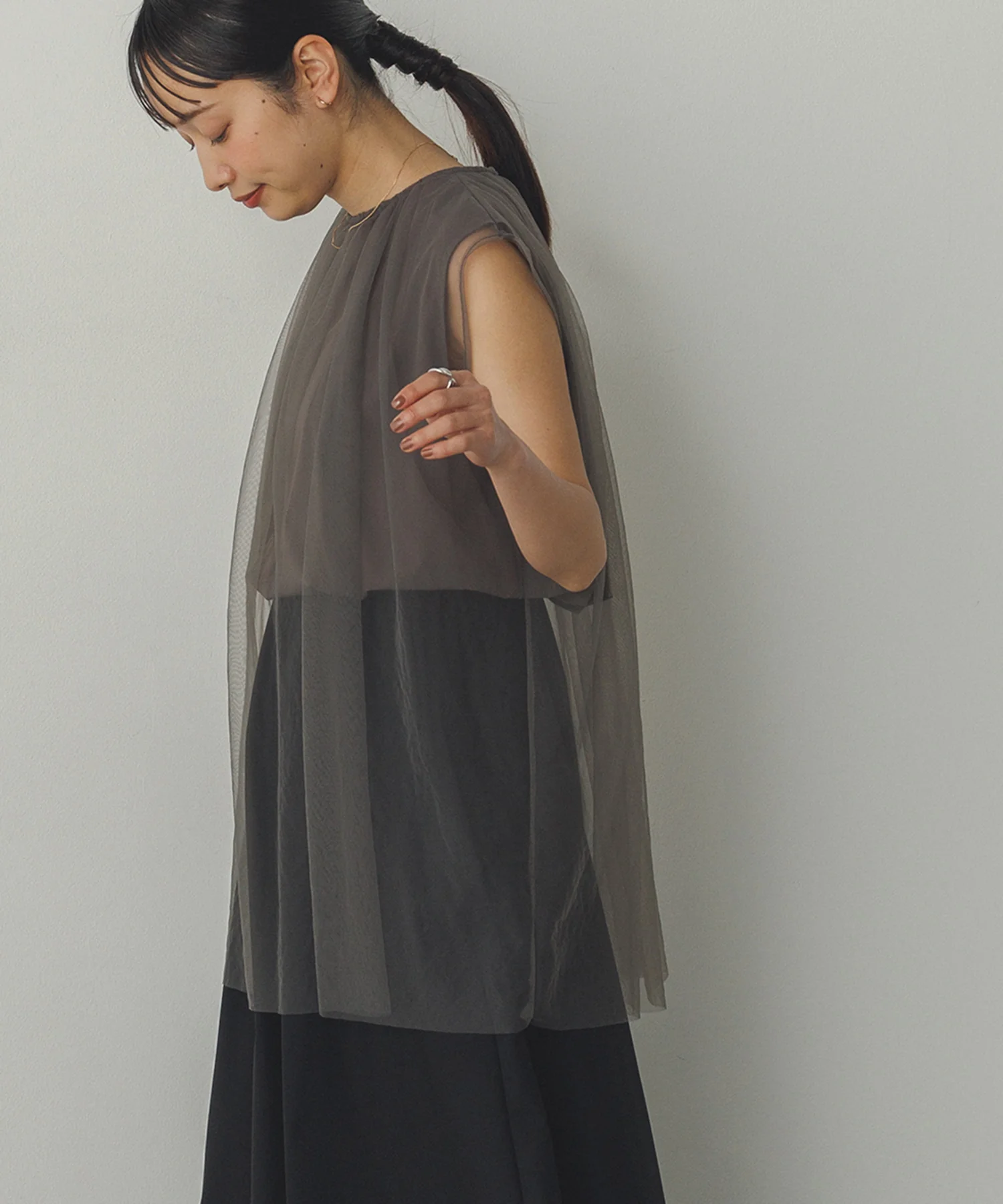 【接触冷感】チュールレイヤードトップス