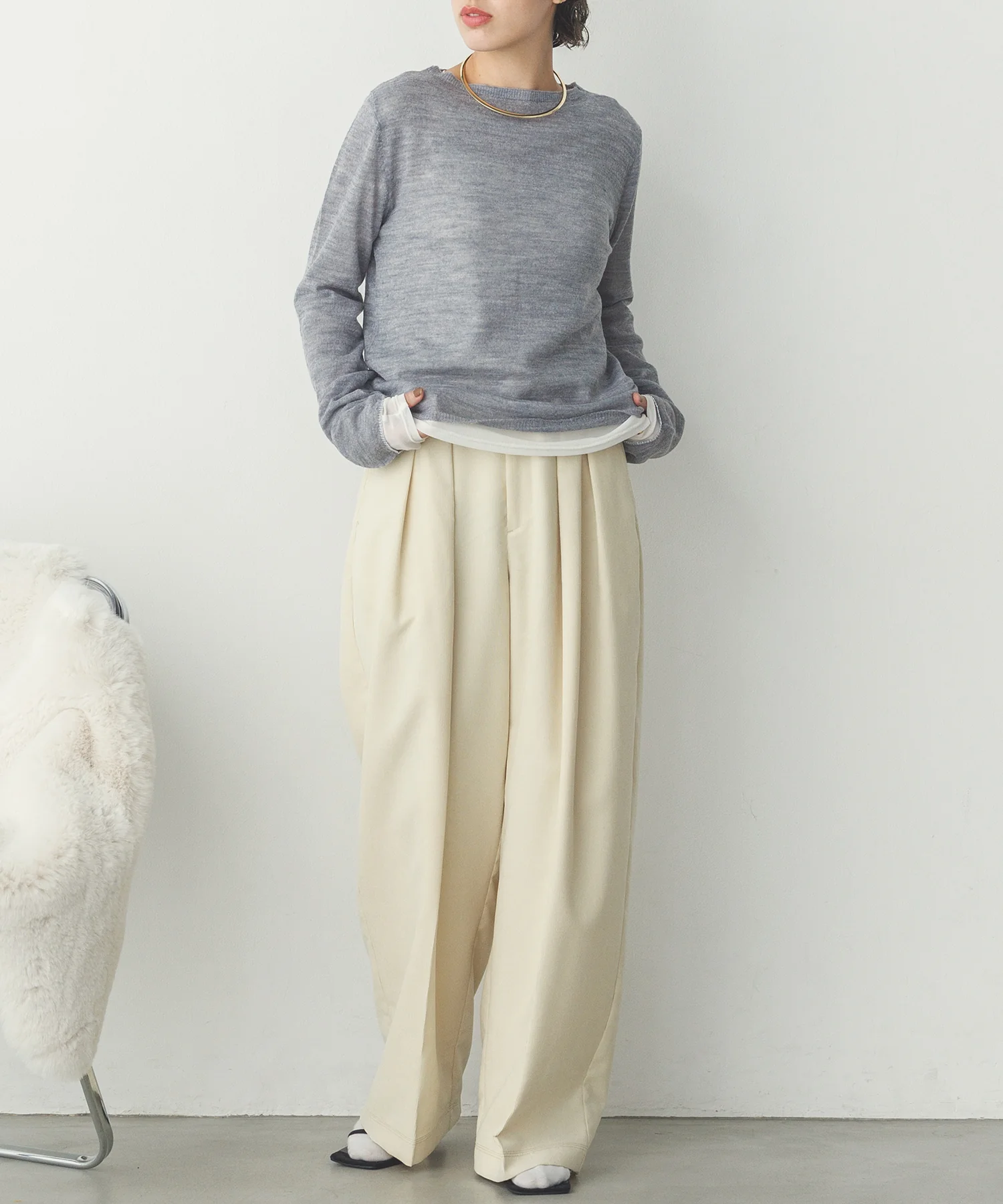 【WEB限定/別注】ラメライン入り ウールミックスシアーニット