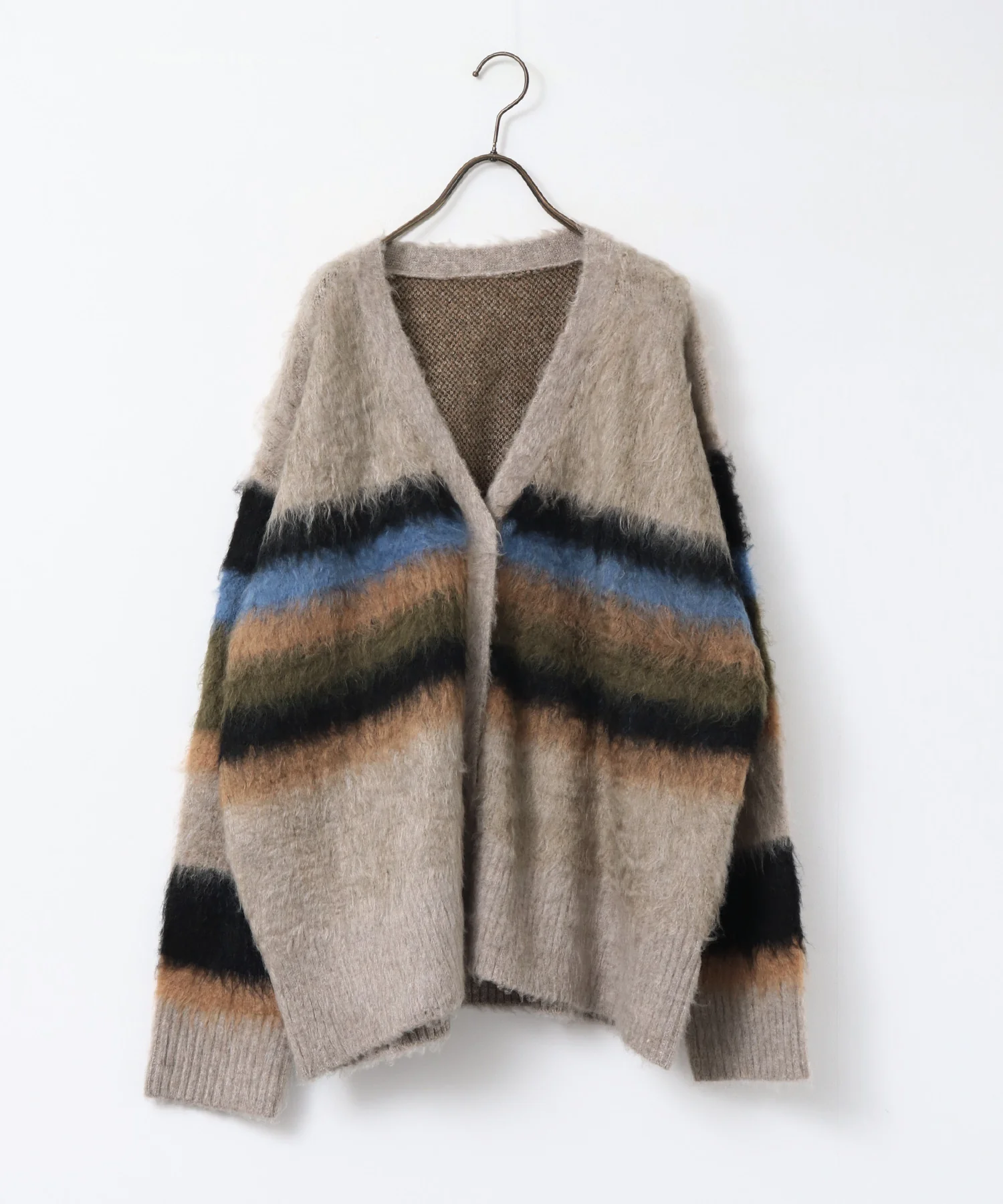 起毛シャギー ボーダーニットカーディガン