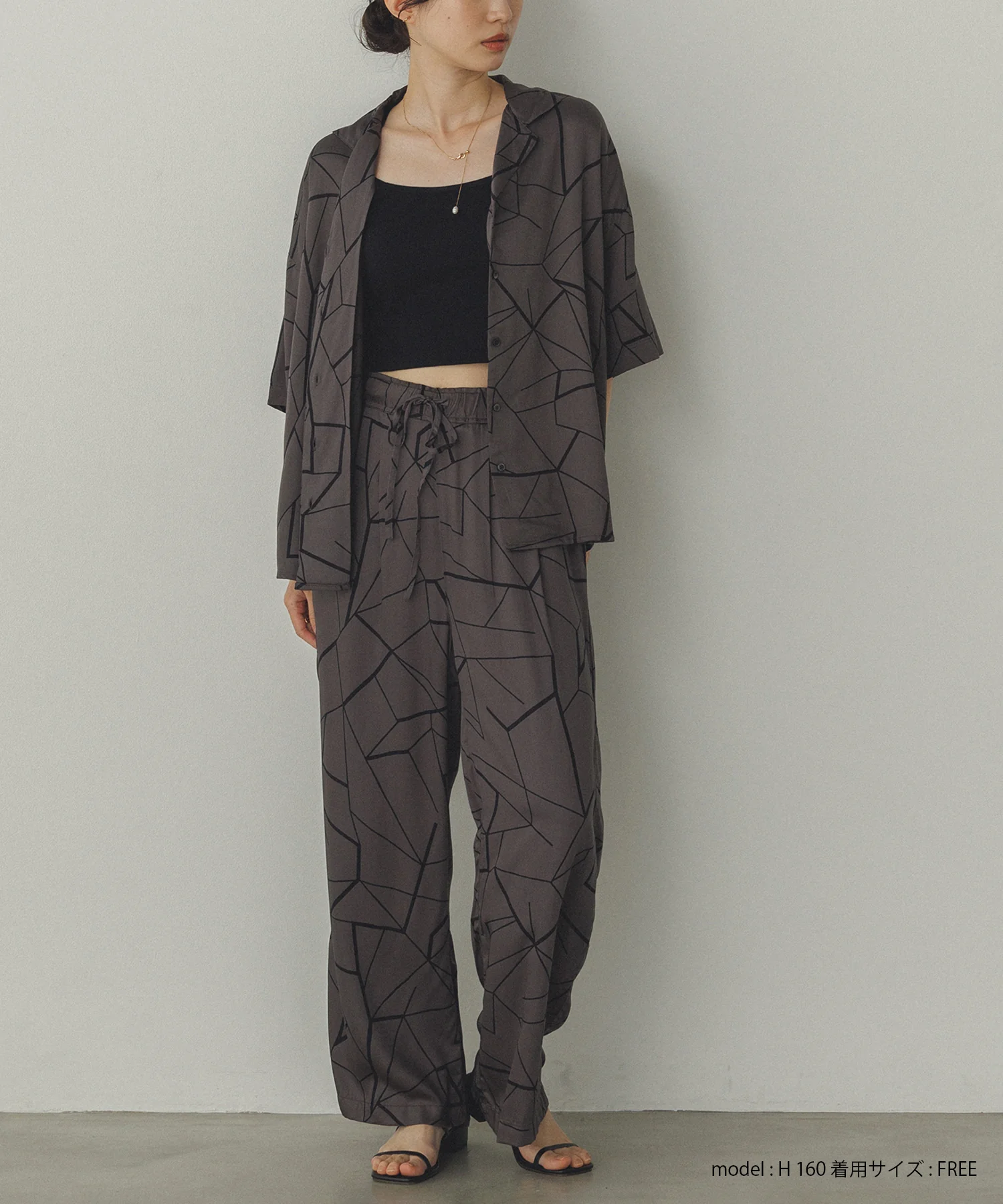 ビスコースサテン プリント開襟シャツ