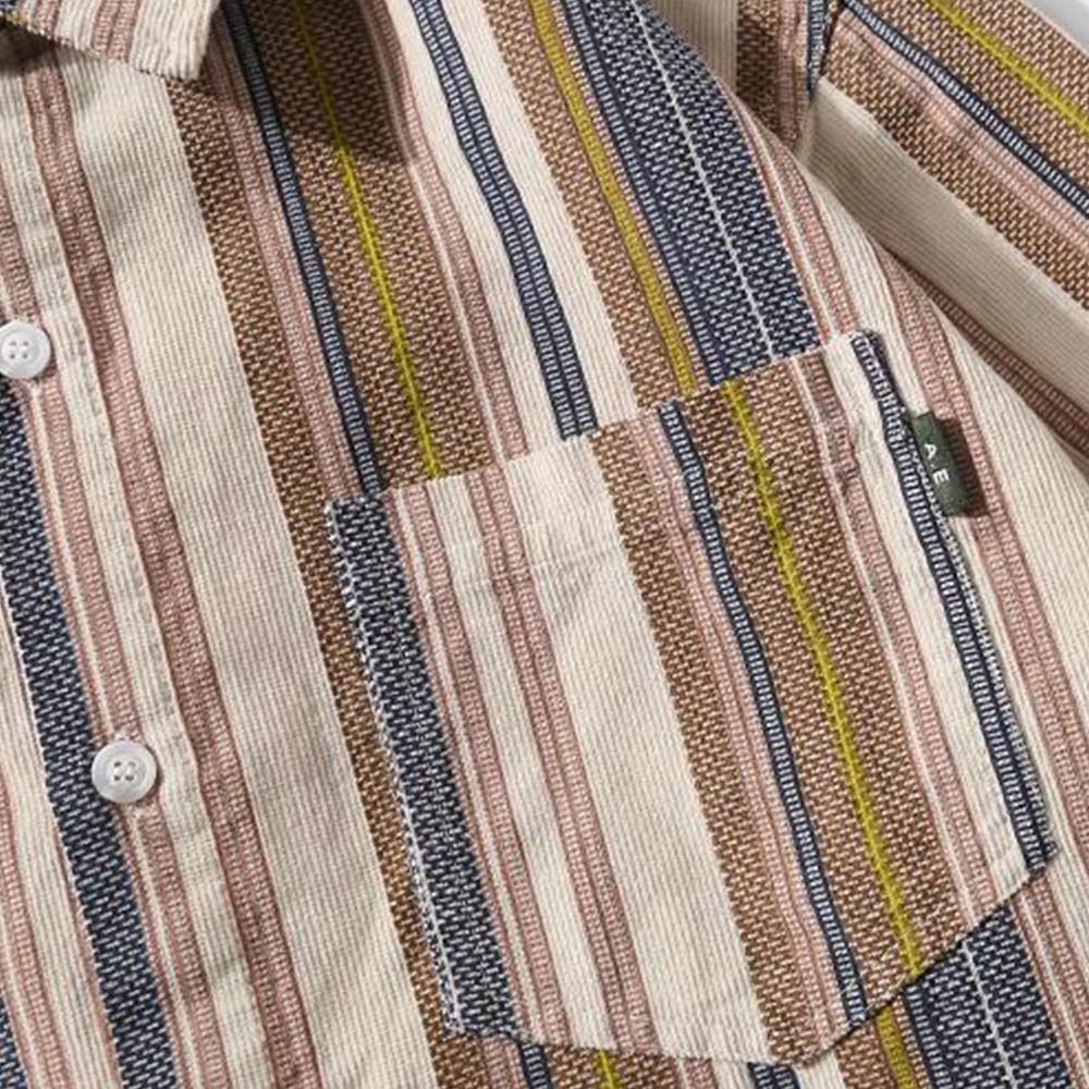 コットン和風 　マルチストライプコーデュロイシャツ