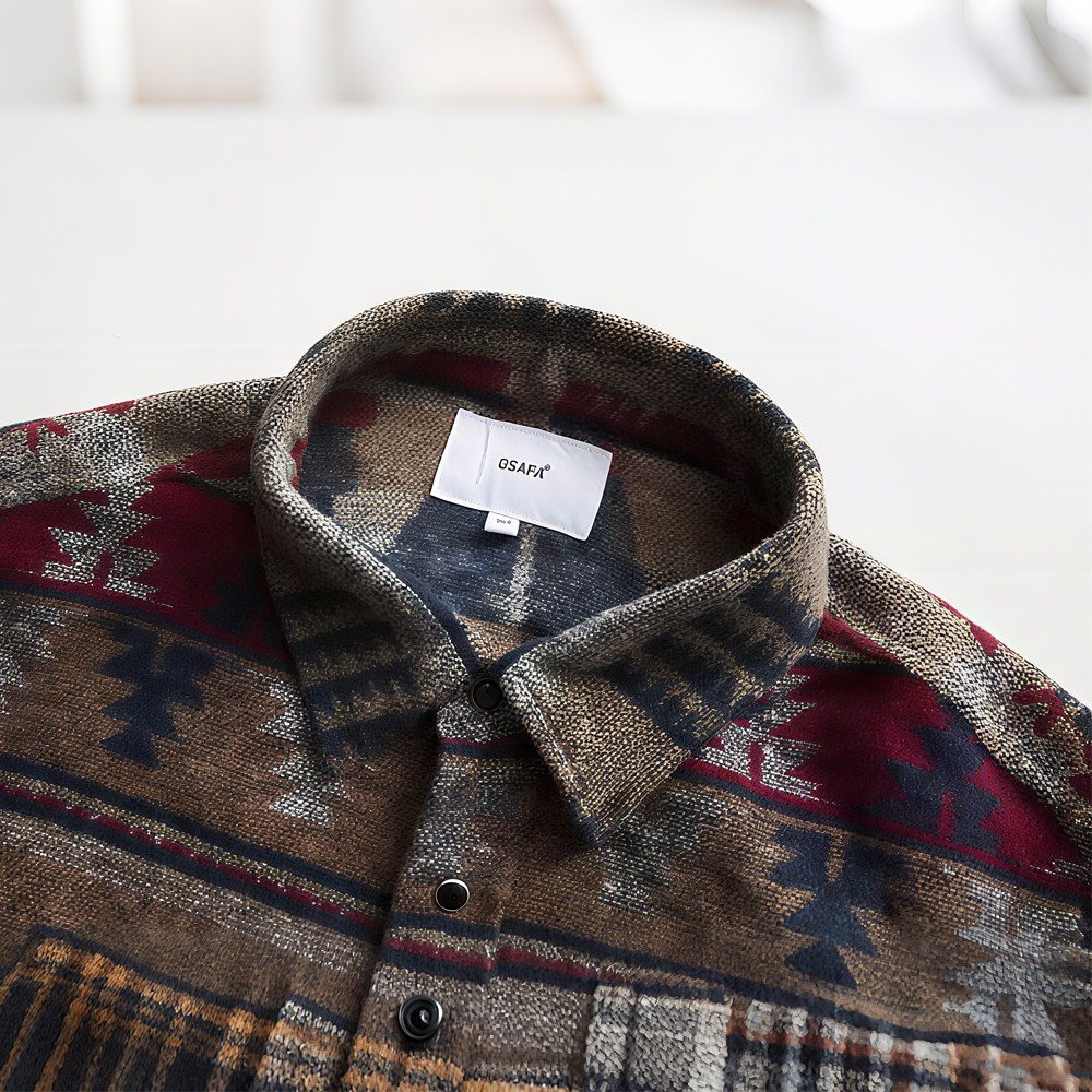 ウール混紡ナバホ柄先染めジャカード長袖シャツ