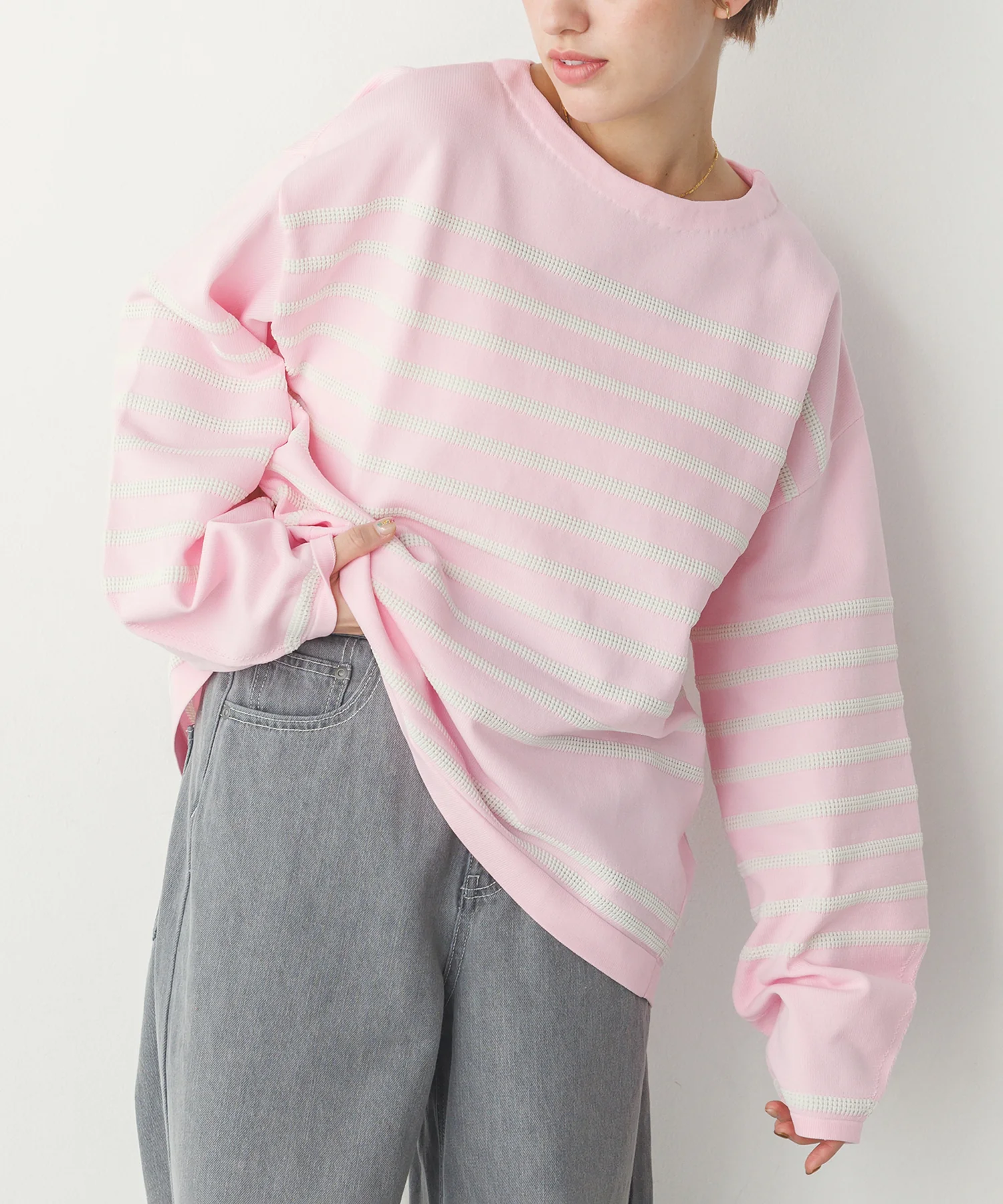 スポンディッシュ 柄編みボーダーニット