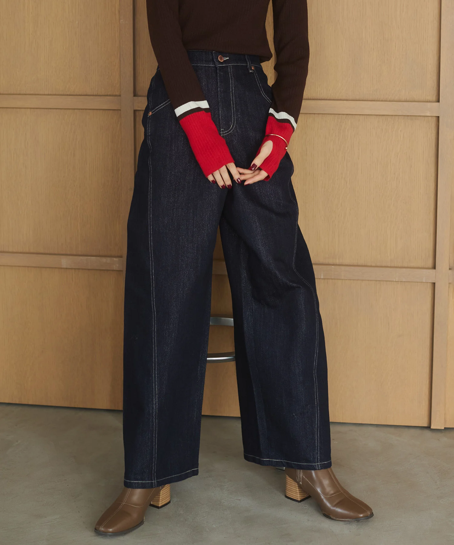 スラブデニム/ラメ ワイドパンツ　