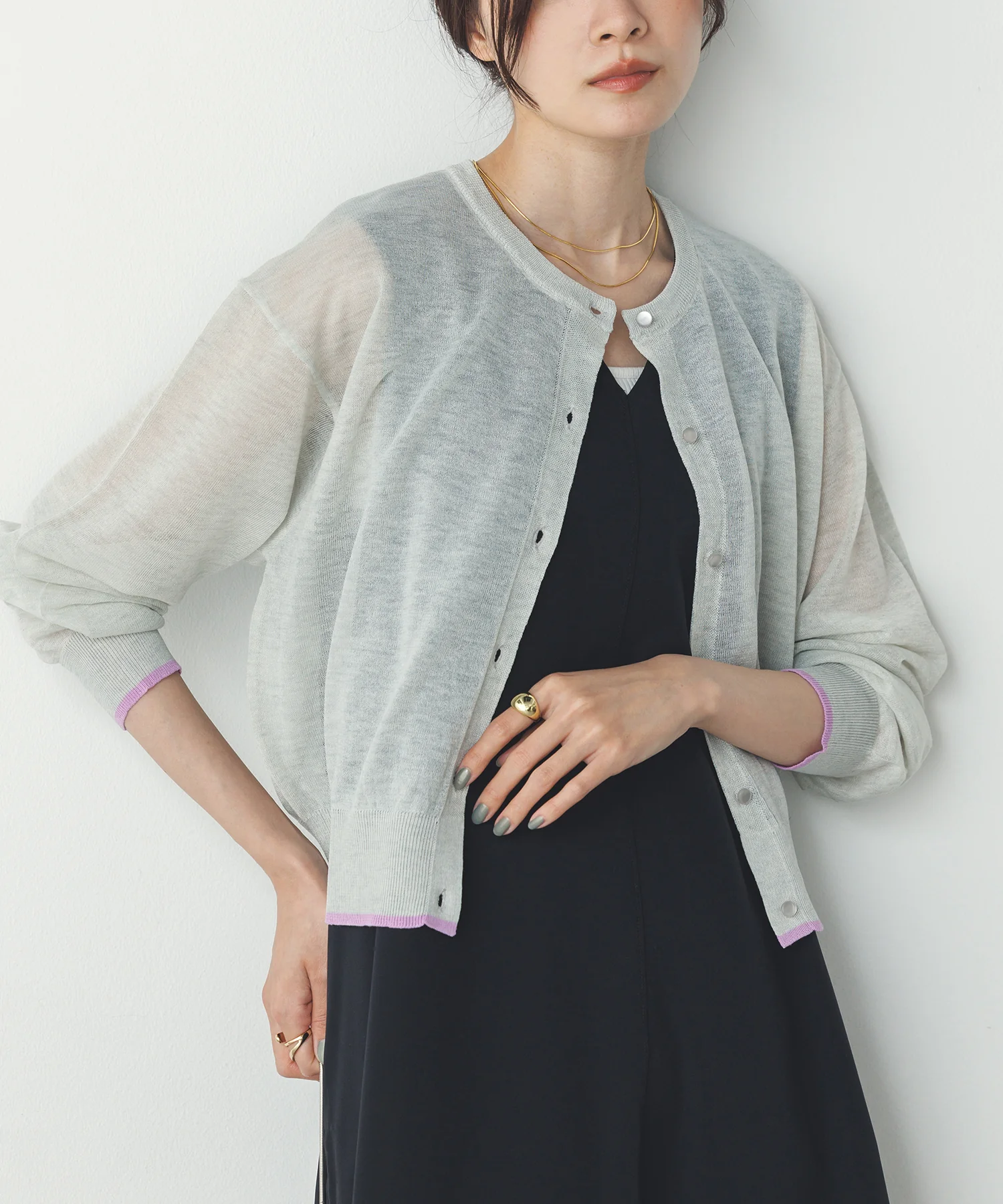 バイカラー シアーニットカーデ