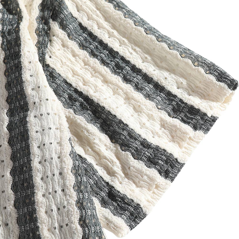 アメカジ　メンズストライプメッシュ編みシャツ半袖