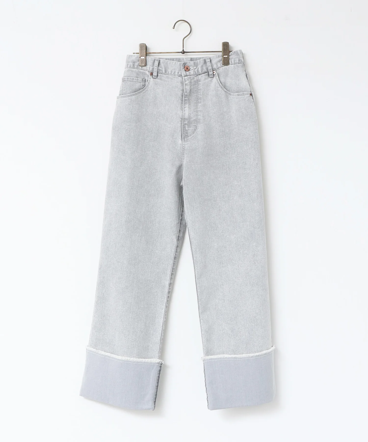 ロールアップ ワイドストレートデニムパンツ