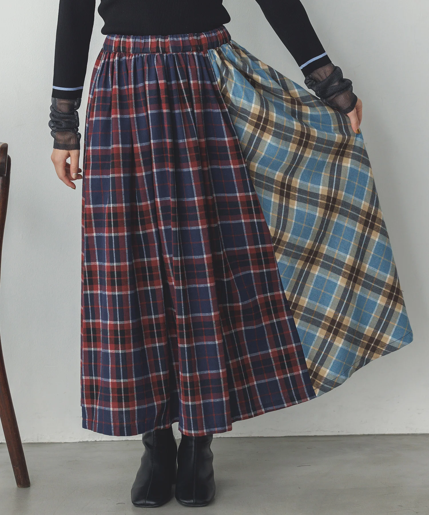 ネルチェックギャザースカート