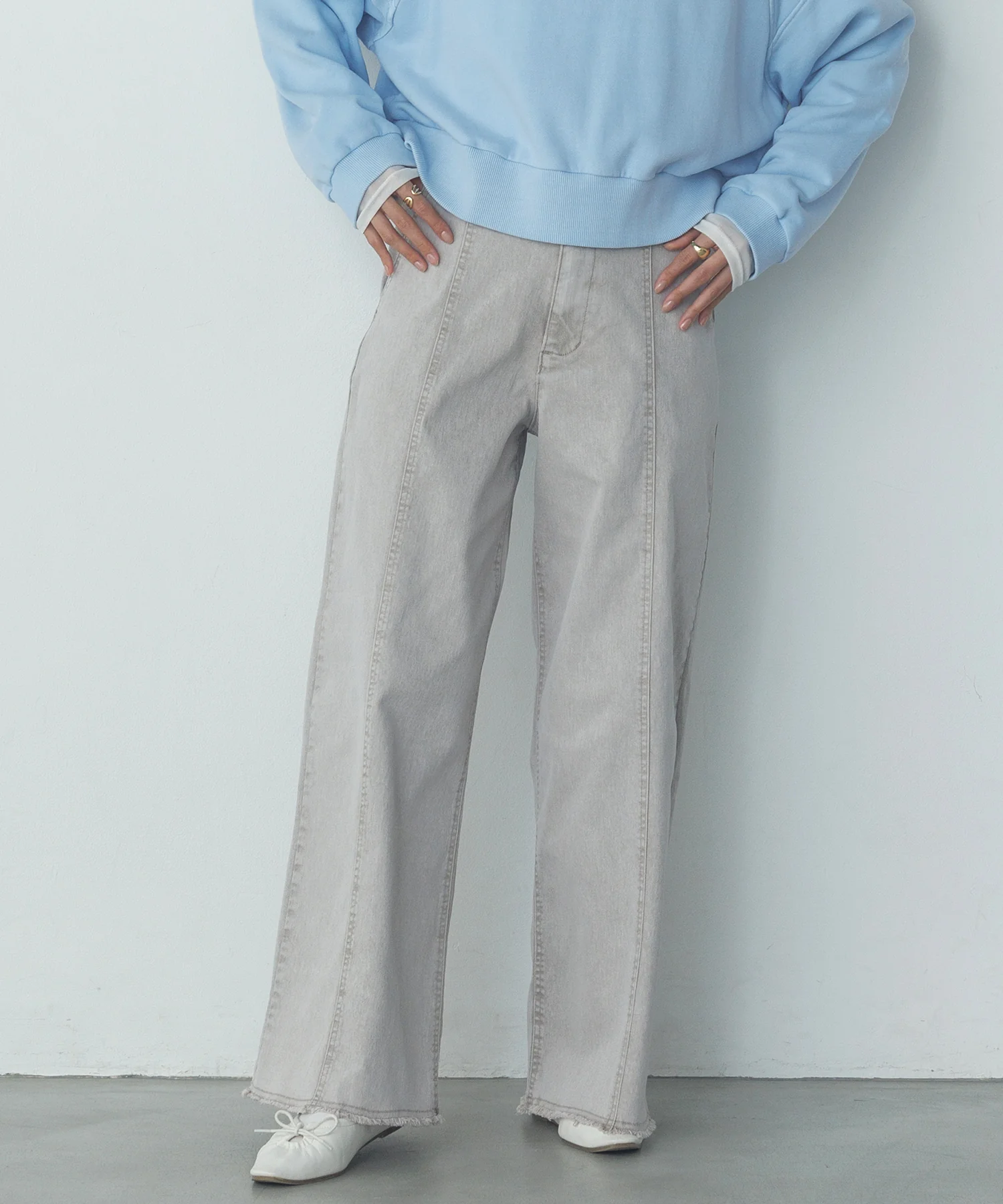 デニム/ツイル ハイウエストワイドパンツ