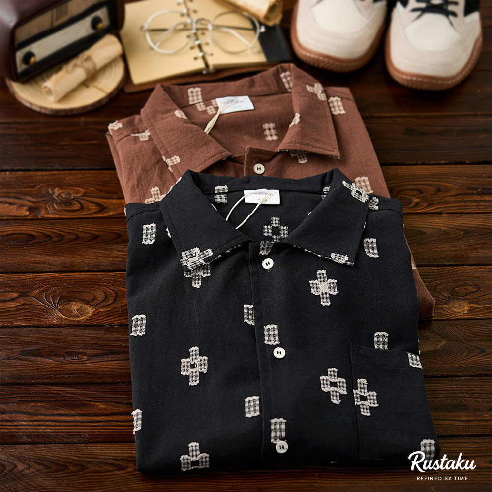 アメカジネイティブ柄刺繍ジャカード半袖シャツ