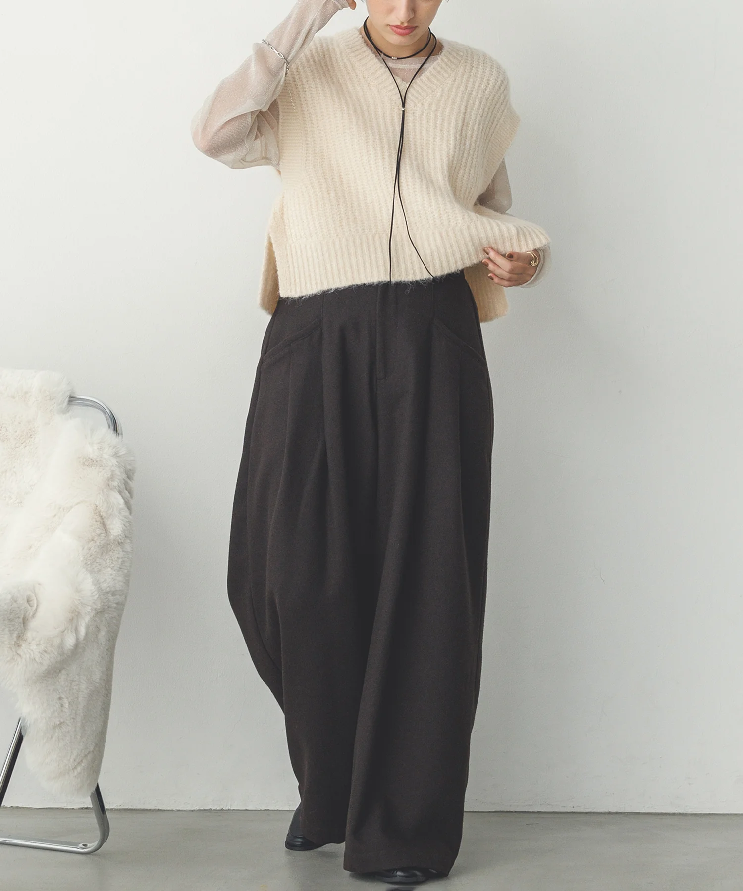 前後２WAY ショートニットベスト