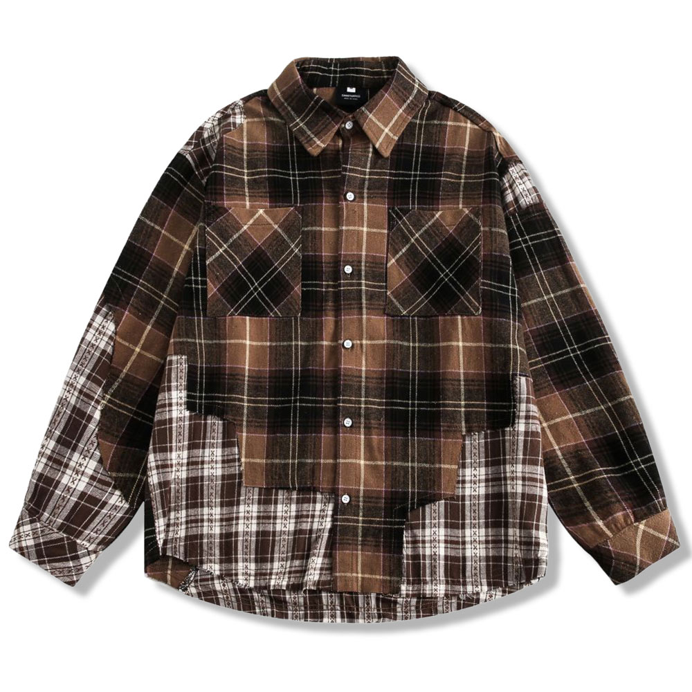アメカジ　パッチワークヴィンテージチェックシャツ長袖