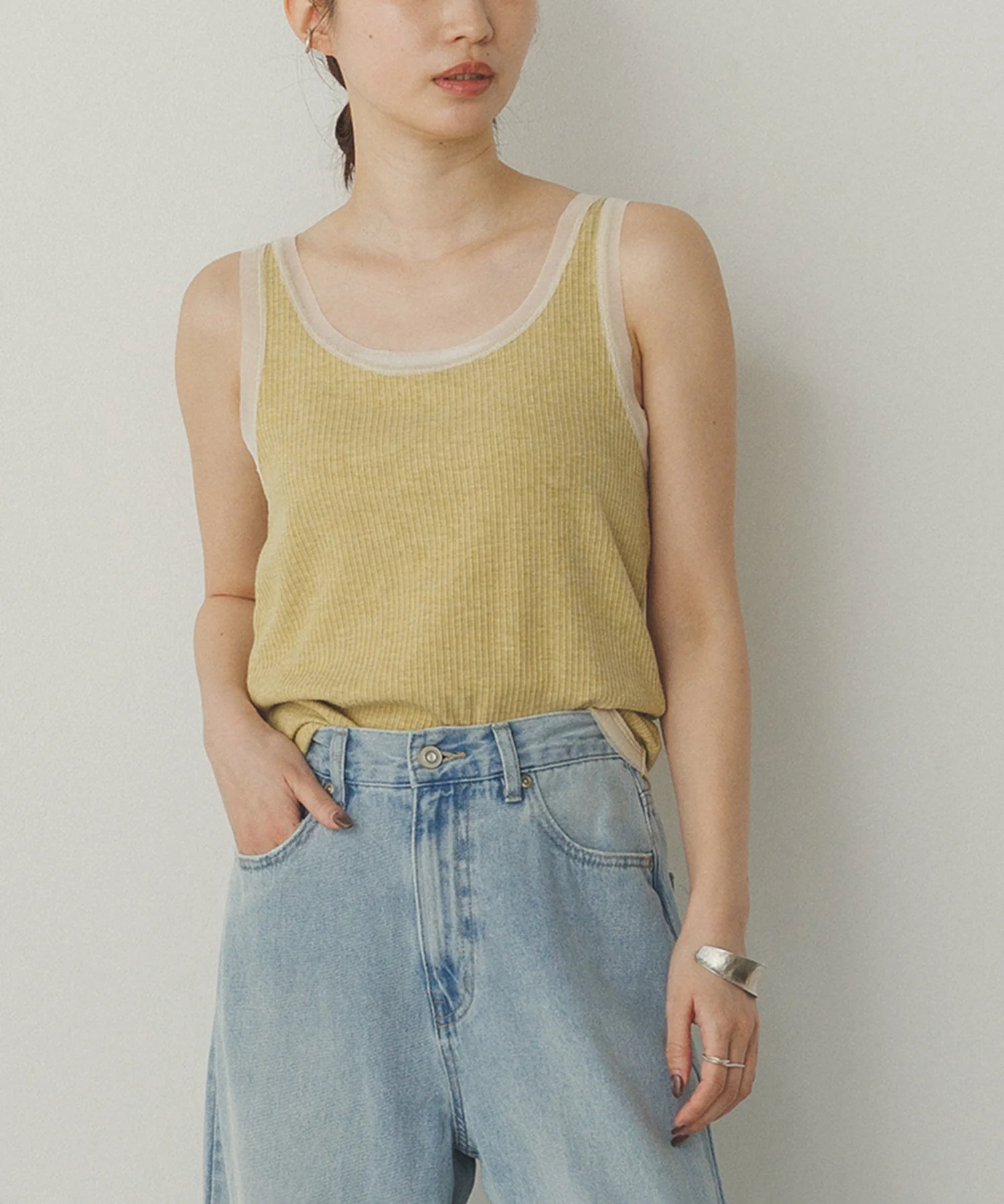 前後2WAY リブチュールタンクトップ