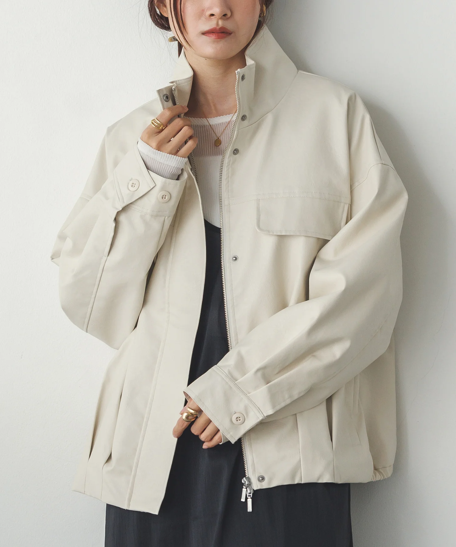 フェイクレザー オーバーブルゾン