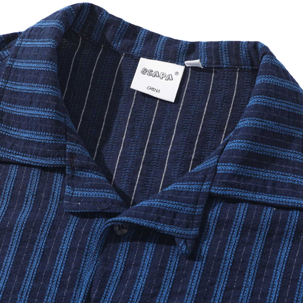 和風ストライプキューバ シャツ 半袖 