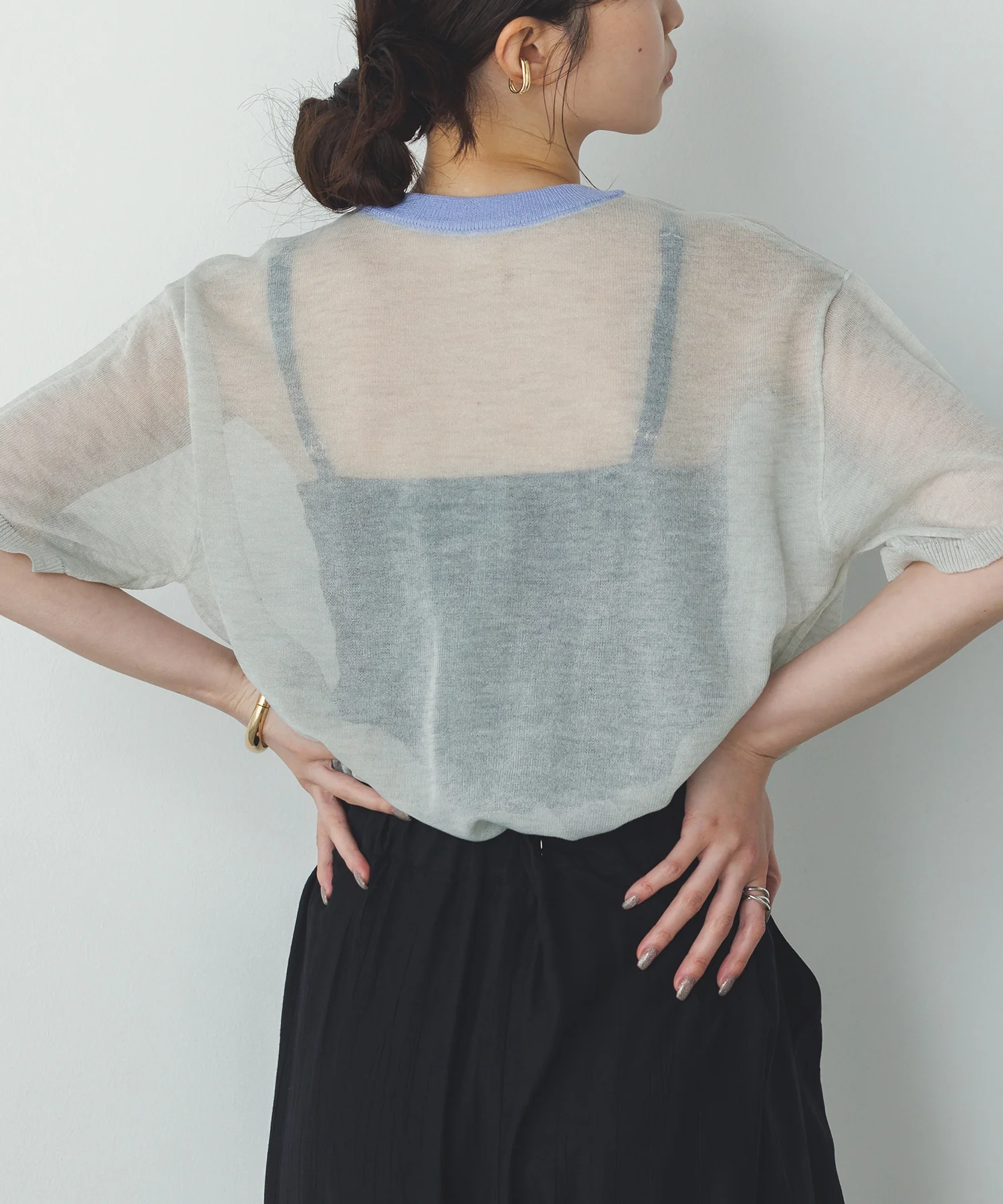 バイカラー シアー半袖ニット