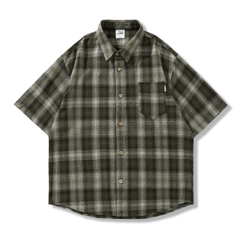 アメカジ　メンズヴィンテージチェック柄シャツ半袖