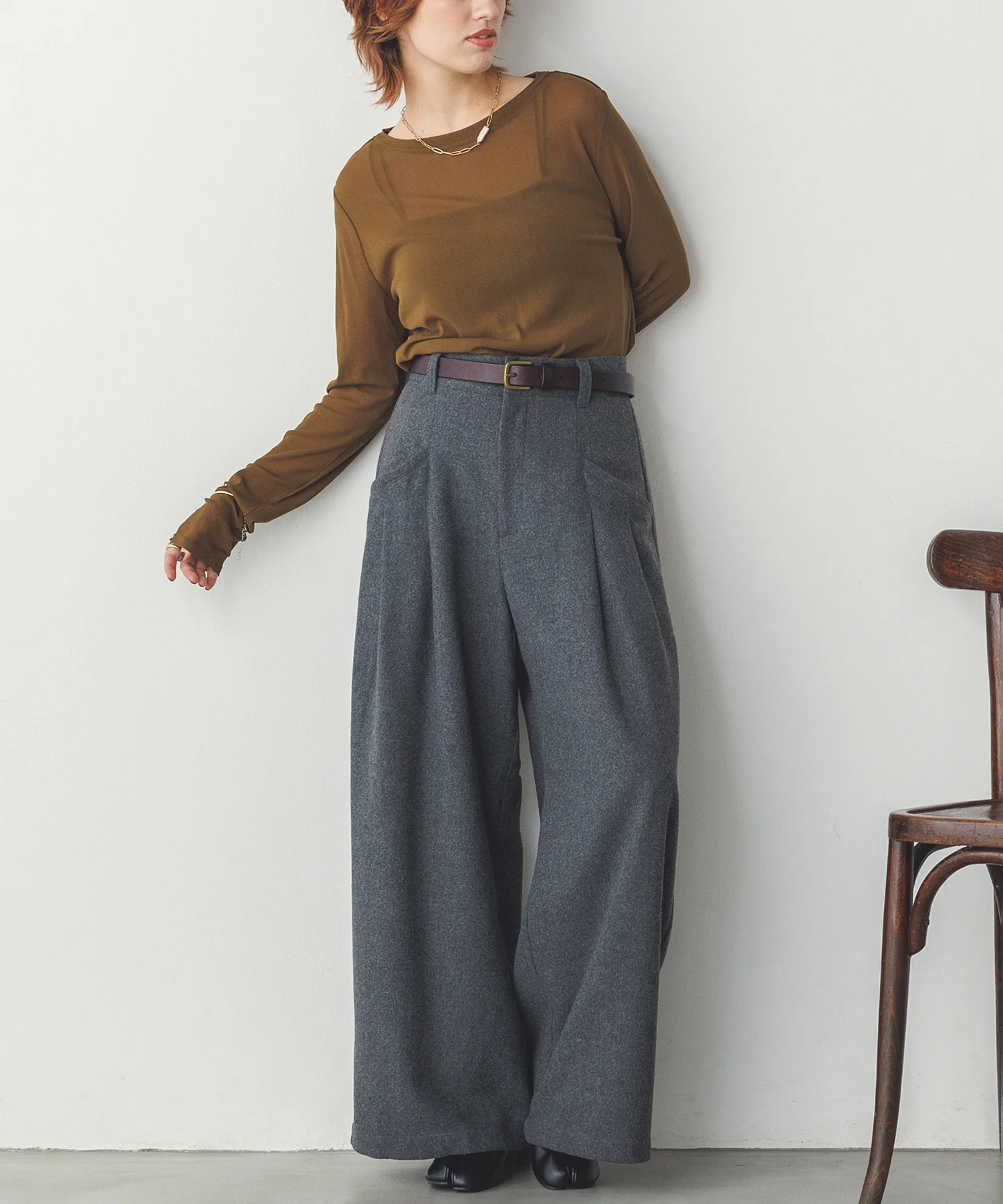 クルーネック シアートップス