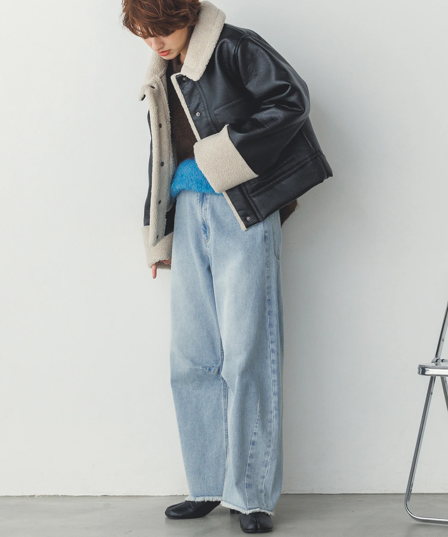 フェイクレザー×ボア ブルゾン