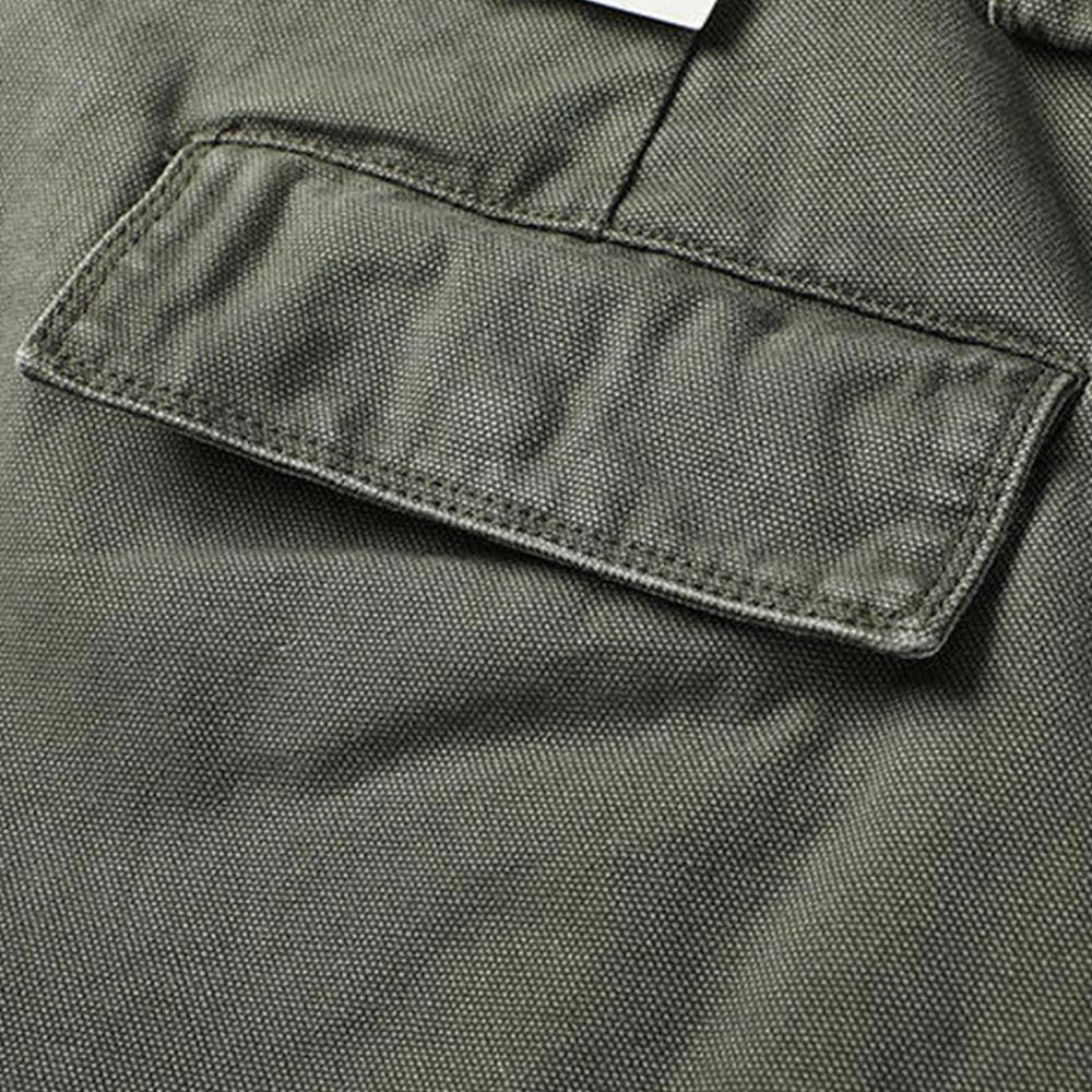 リップストップコットンキャンバス　不規則ポケット付きカーゴパンツ