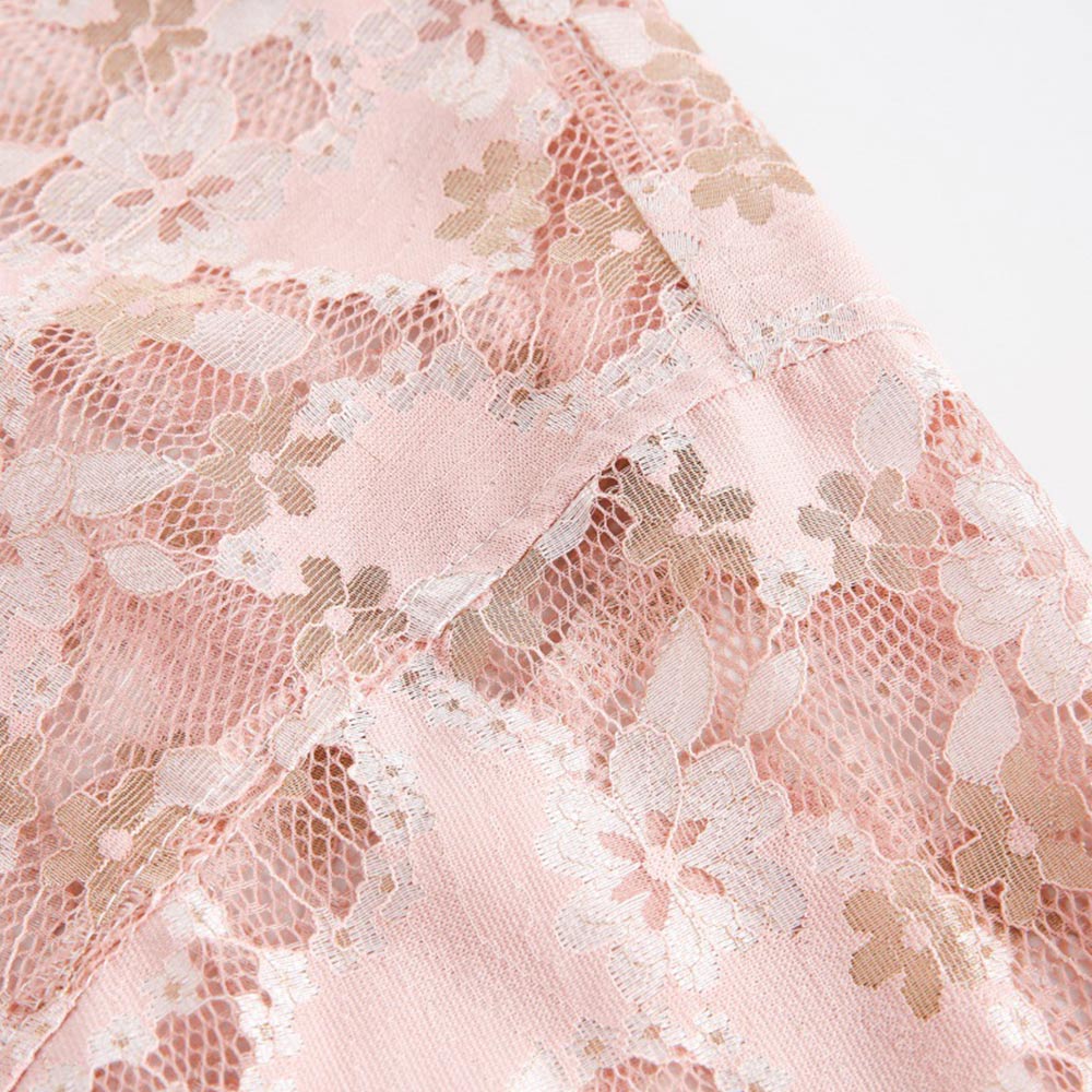 桜柄透かし彫りレース半袖シャツ