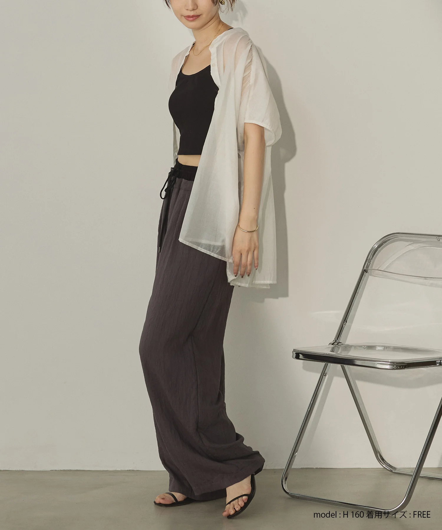 バンドカラー フレンチスリーブブラウス