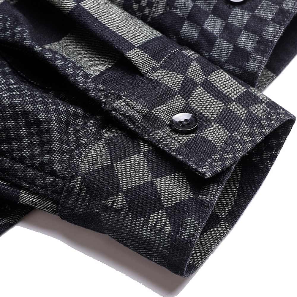 市松模様和風パッチワークデニムシャツ