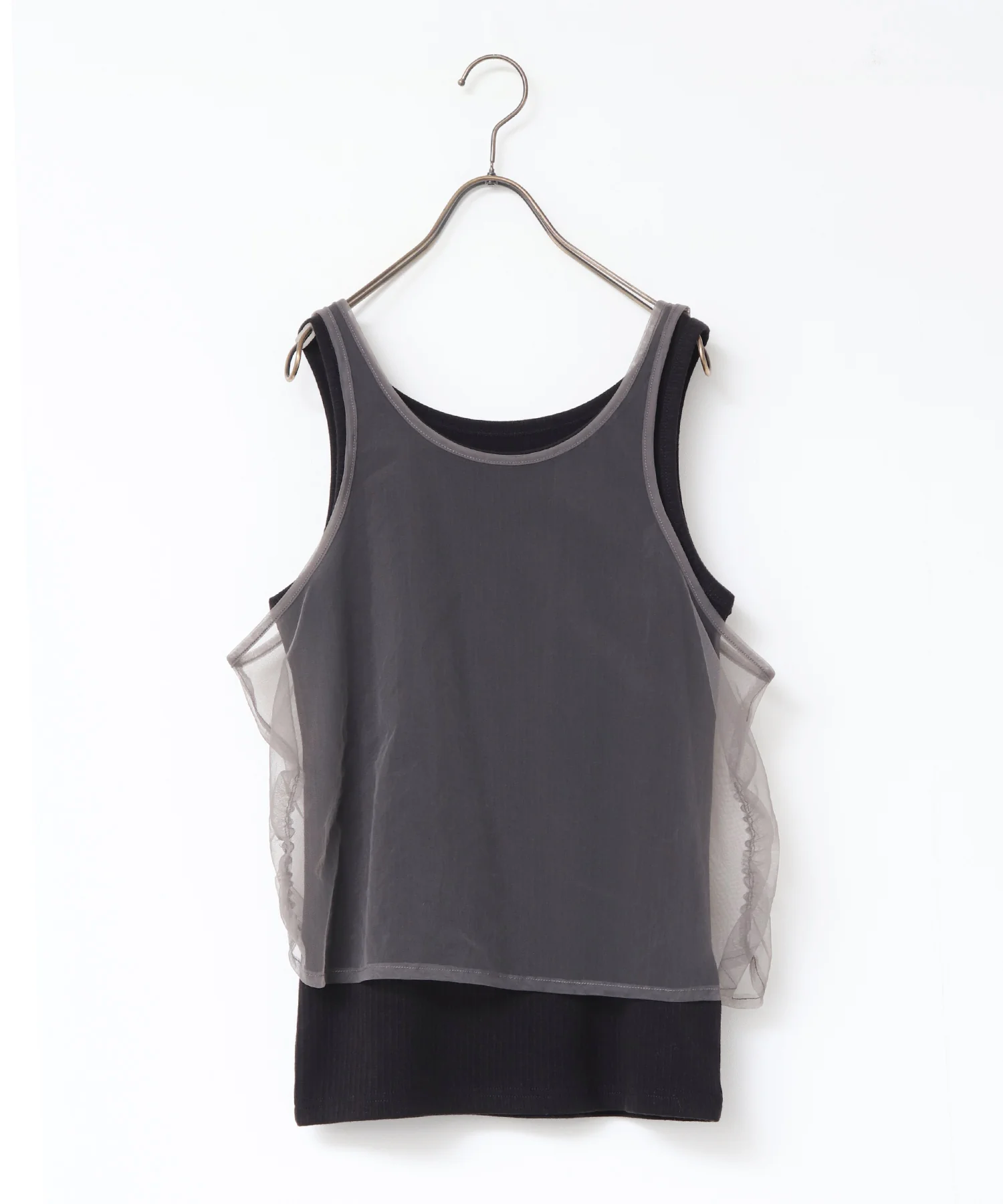 チュールレイヤード リブタンクトップ