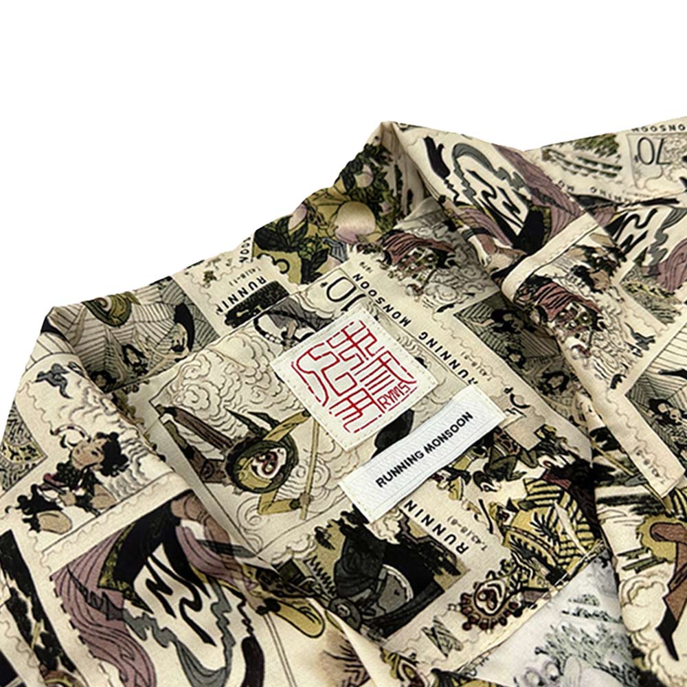 レトロ風切手コラージュ「孫悟空」柄半袖シャツ