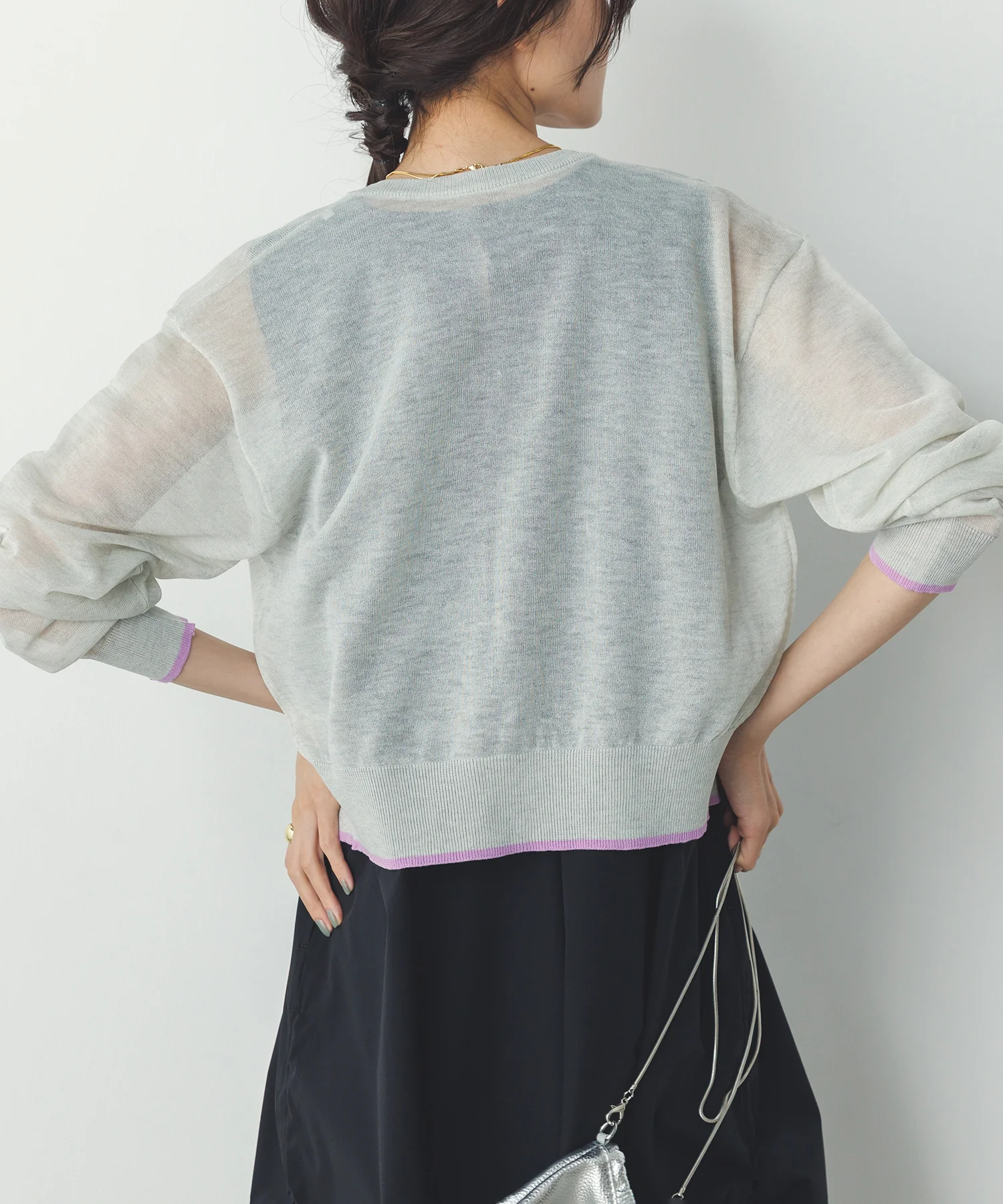 バイカラー シアーニットカーデ