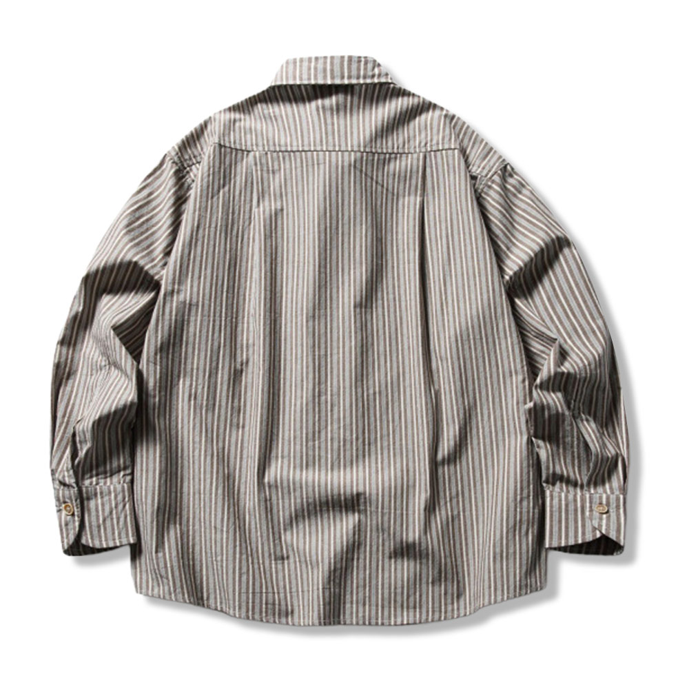 ノーアイロン防シワ　枯茶ストライプ柄　禅意風シャツ