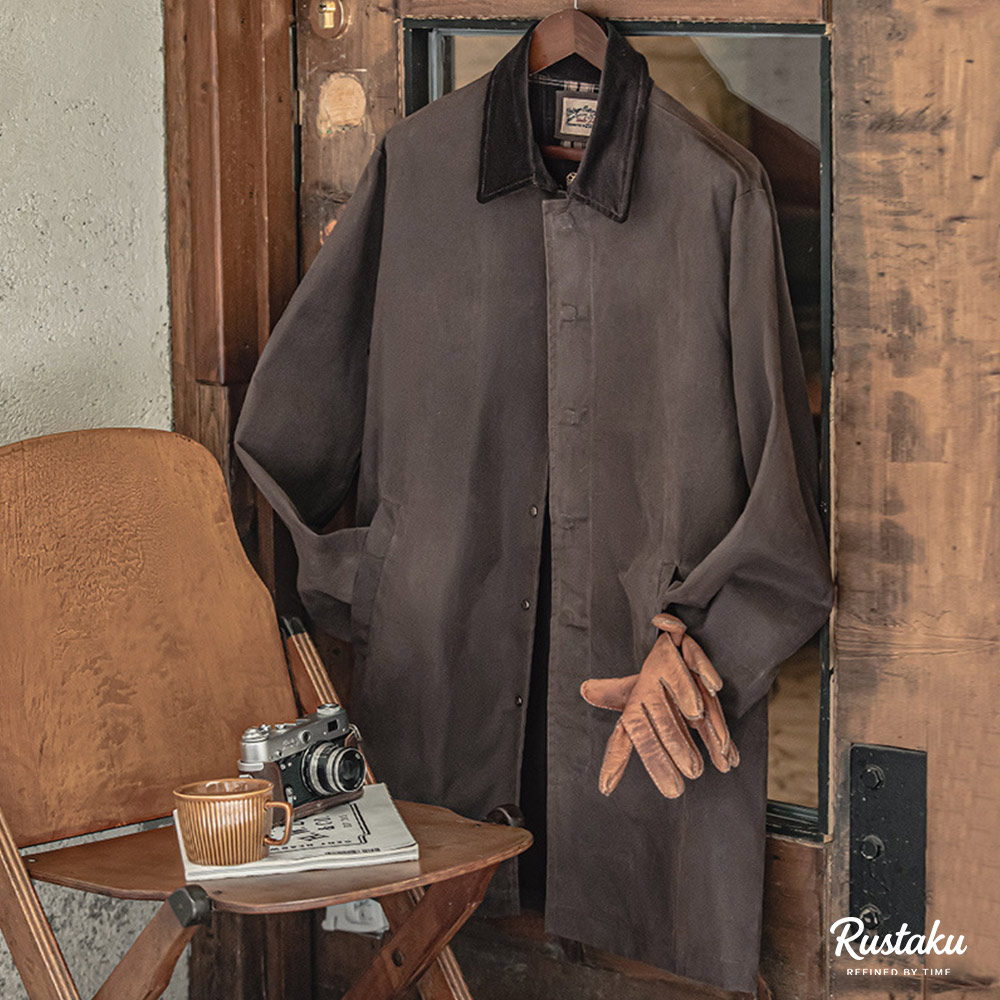 ブリティッシュスタイル　防水・防風ワックスロングコート