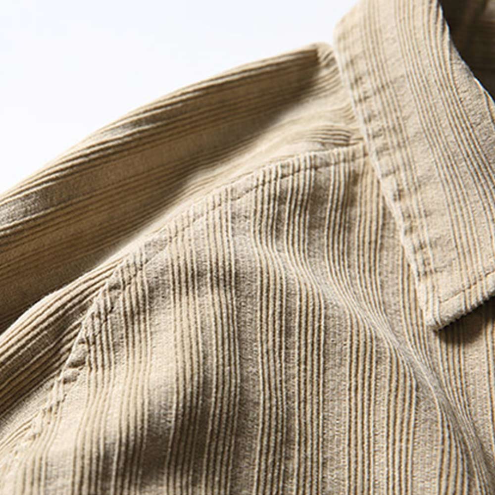 ダッフルコート風　トグルボタン付きコーデュロイストライプシャツ長袖