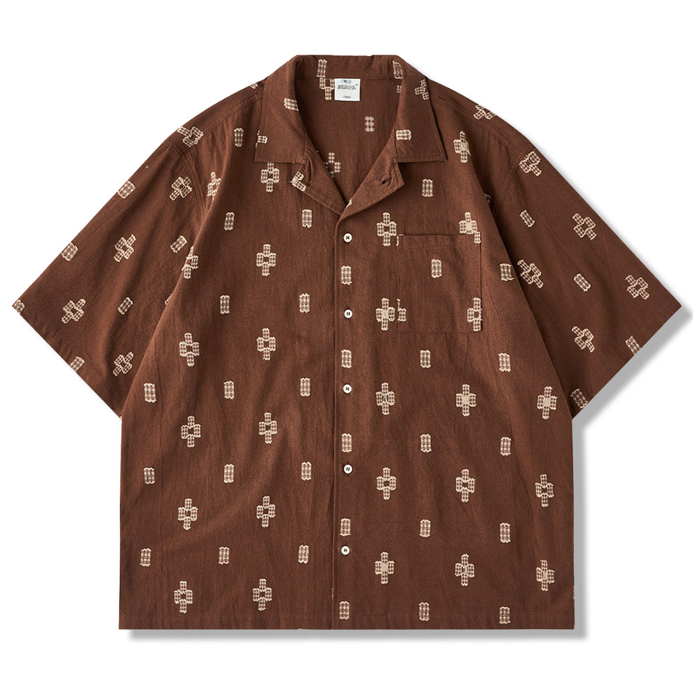 アメカジネイティブ柄刺繍ジャカード半袖シャツ