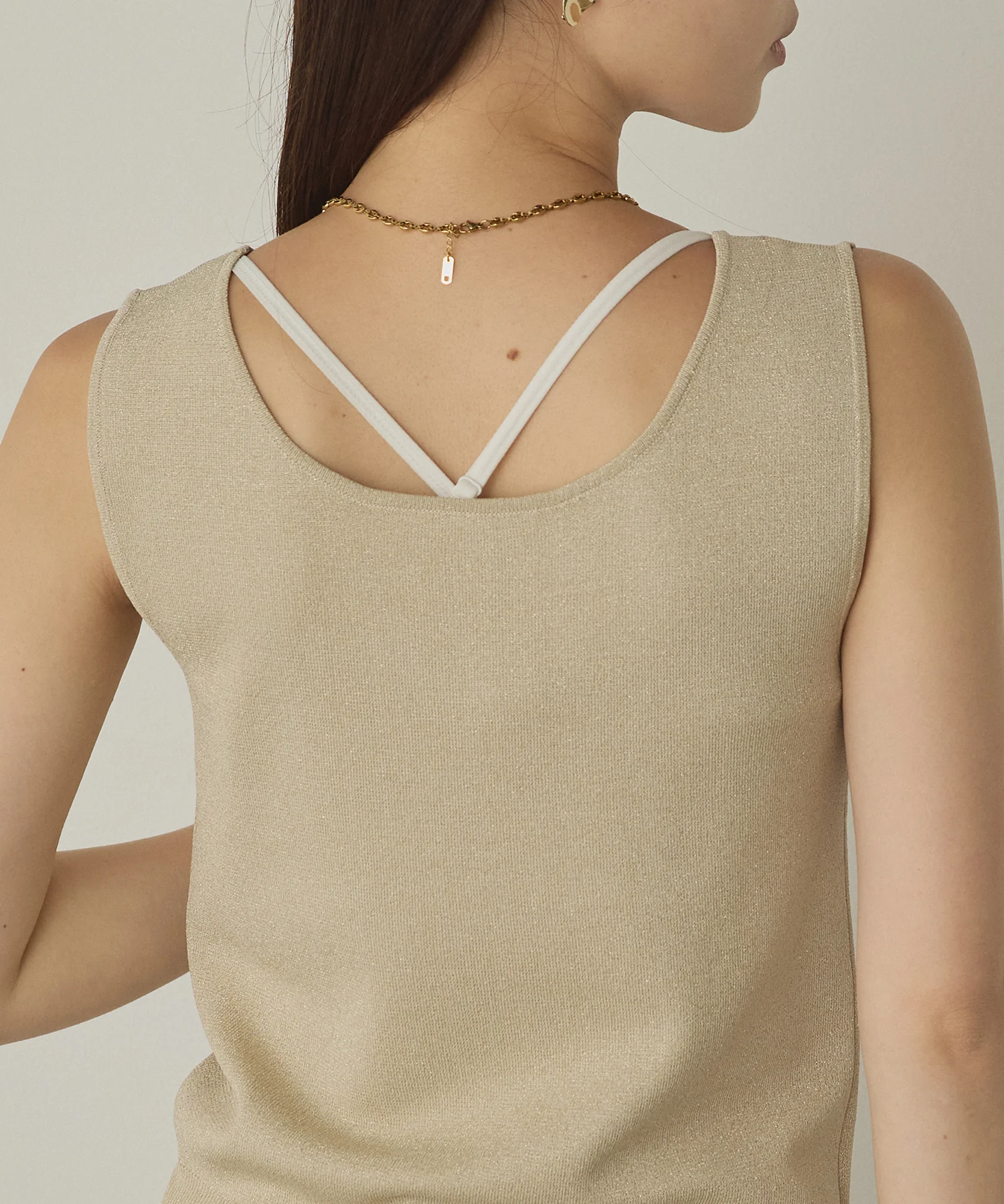 前後2WAY スクエアラメニット タンクトップ