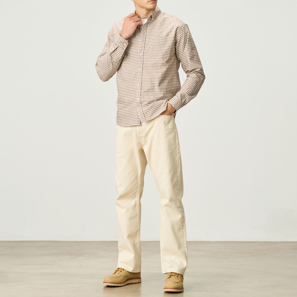 ライト液アンモニア加工コットン　スムースタッチ・防シワイージーケア 　チェック柄長袖シャツ