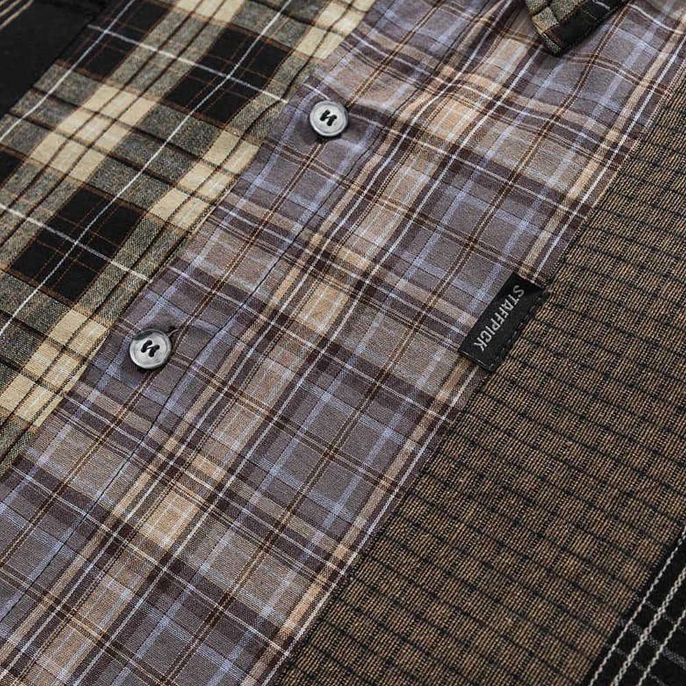 5仕様のチェック柄アシンメトリー切り替え　コットンシャツ