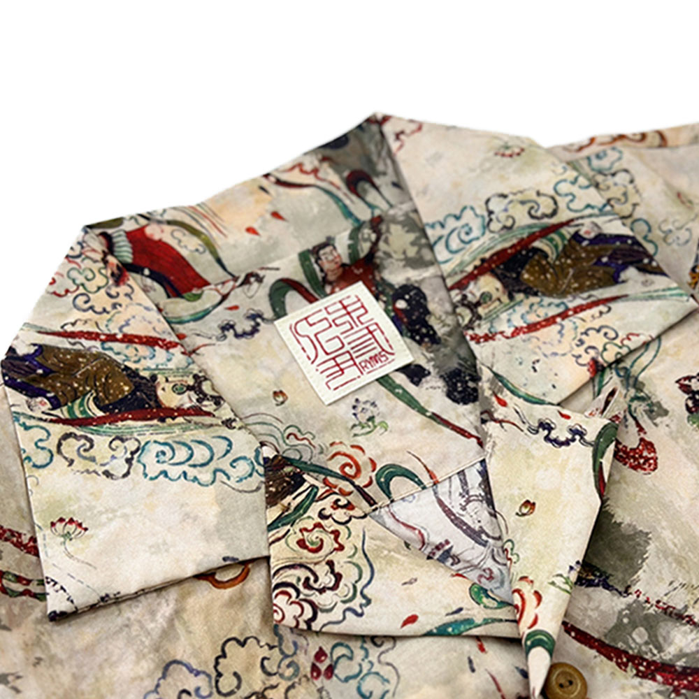 「敦煌飛天」柄リヨセル半袖アロハシャツ