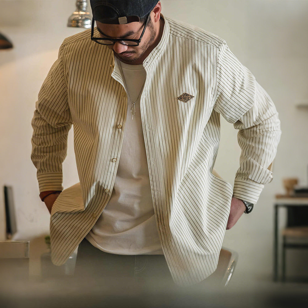 アメカジ　カジュアルベースボールストライプ柄シャツ