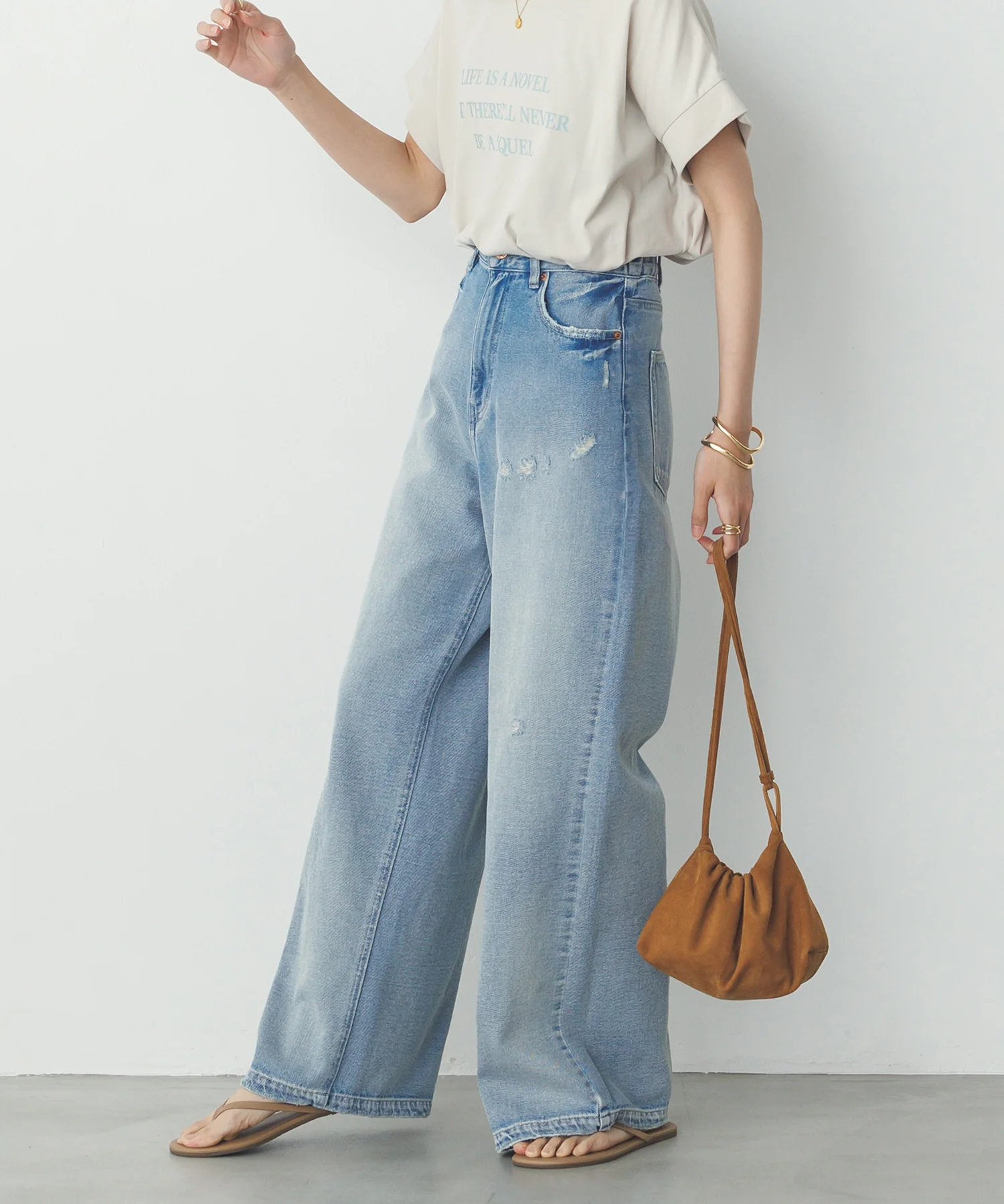 ダメージデニム ゆるストレートパンツ