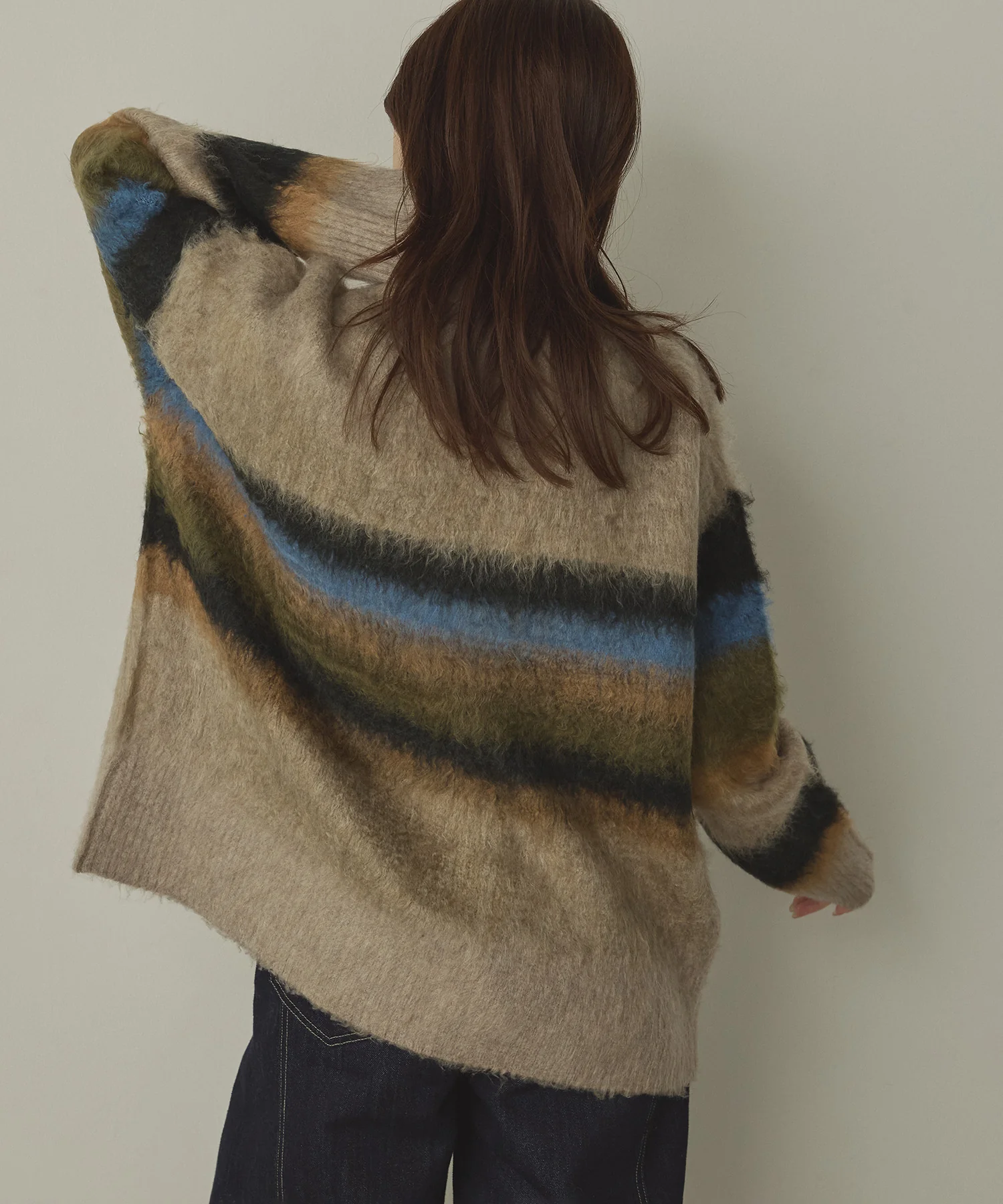 起毛シャギー ボーダーニットカーディガン